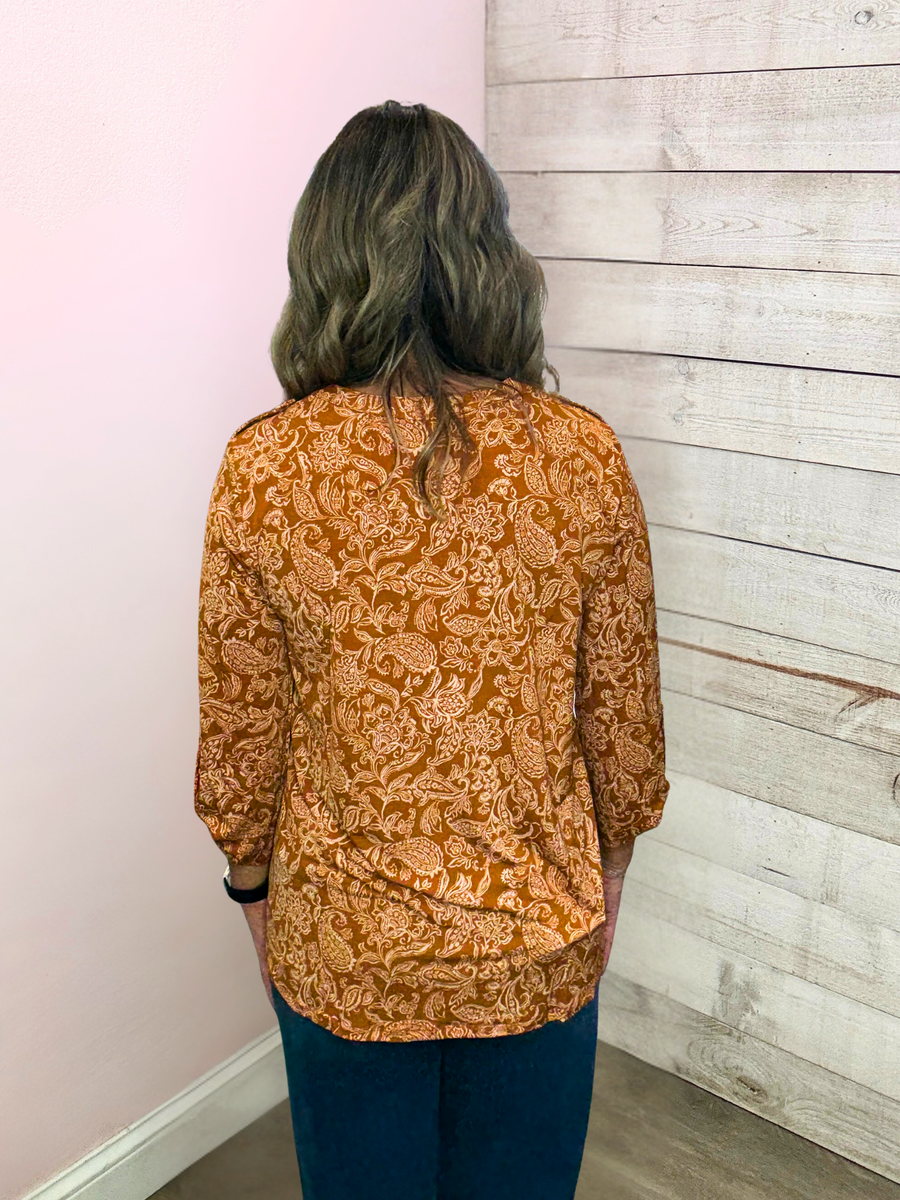 "Epic Joy" Rust Paisley Top