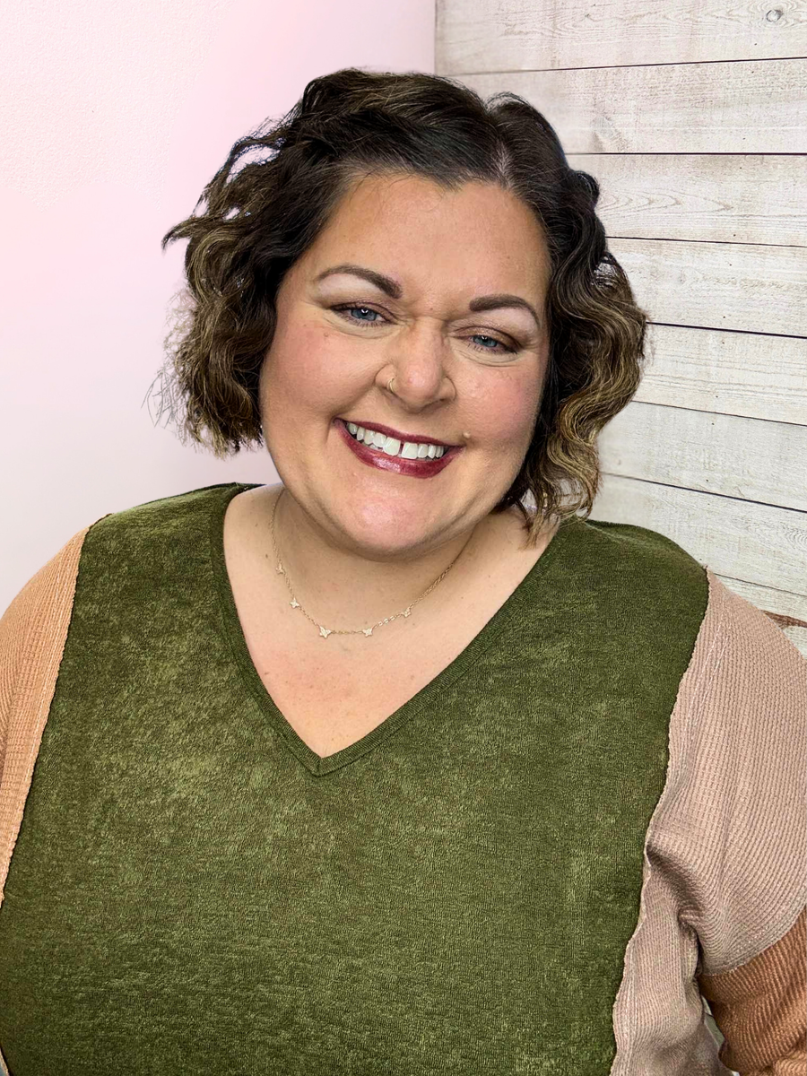 "Take Notes" Olive Colorblock Top