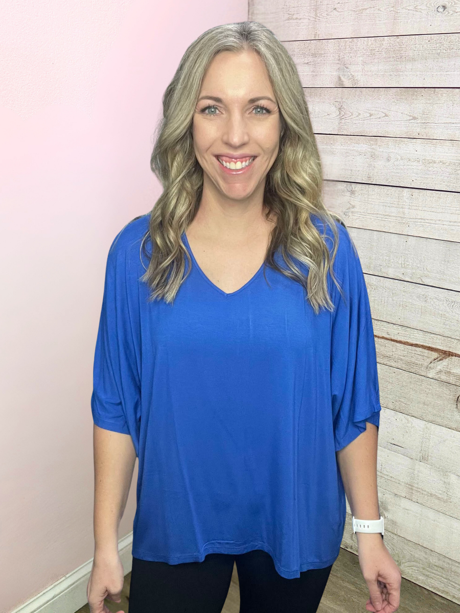 "Headed Out" Solid Blue Short Sleeve Top