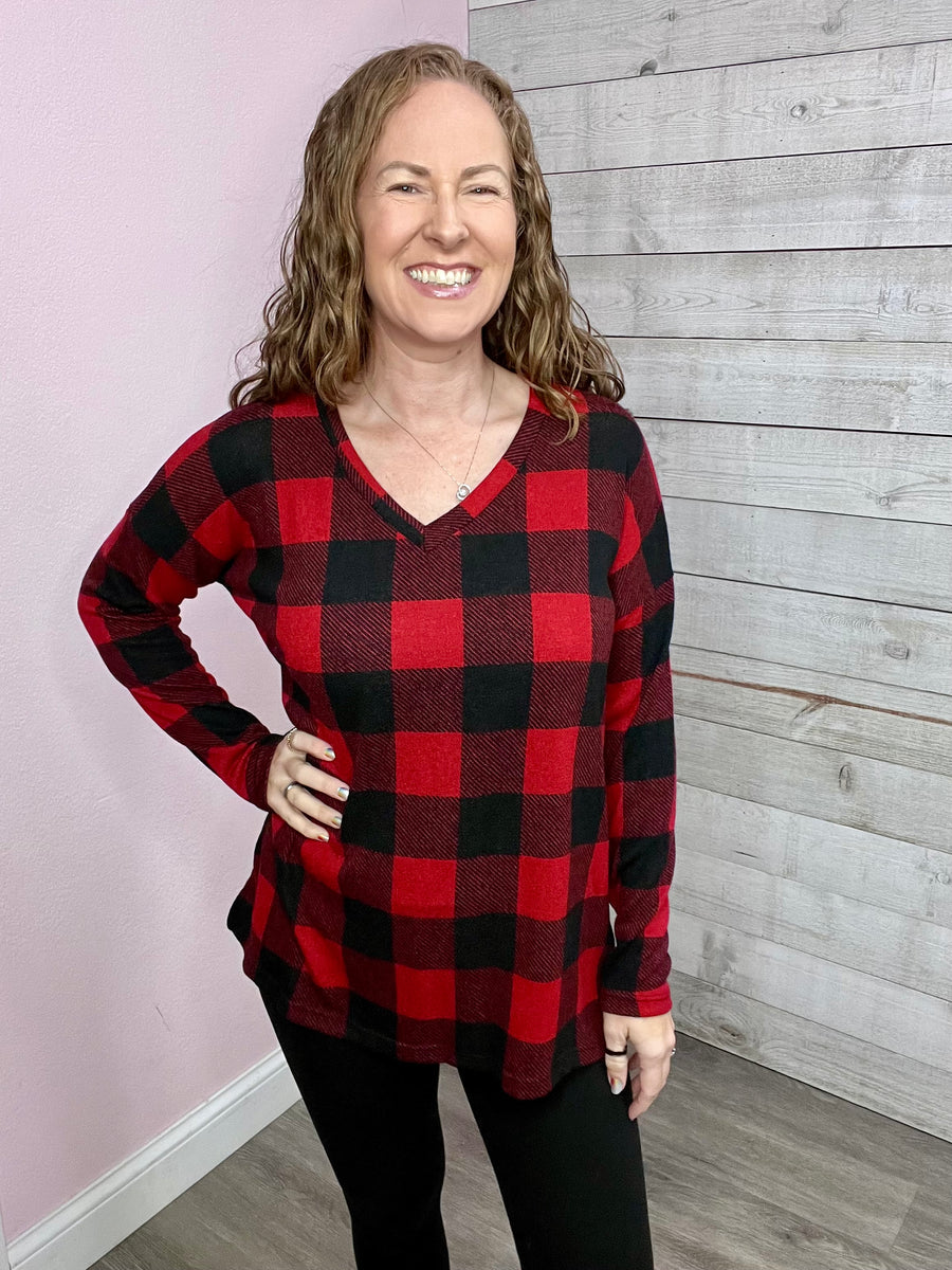 SBS "For The Best" Buffalo Plaid Top- Red