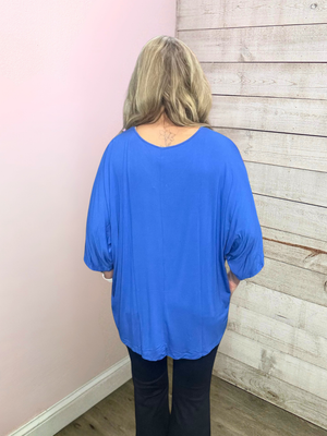 "Headed Out" Solid Blue Short Sleeve Top