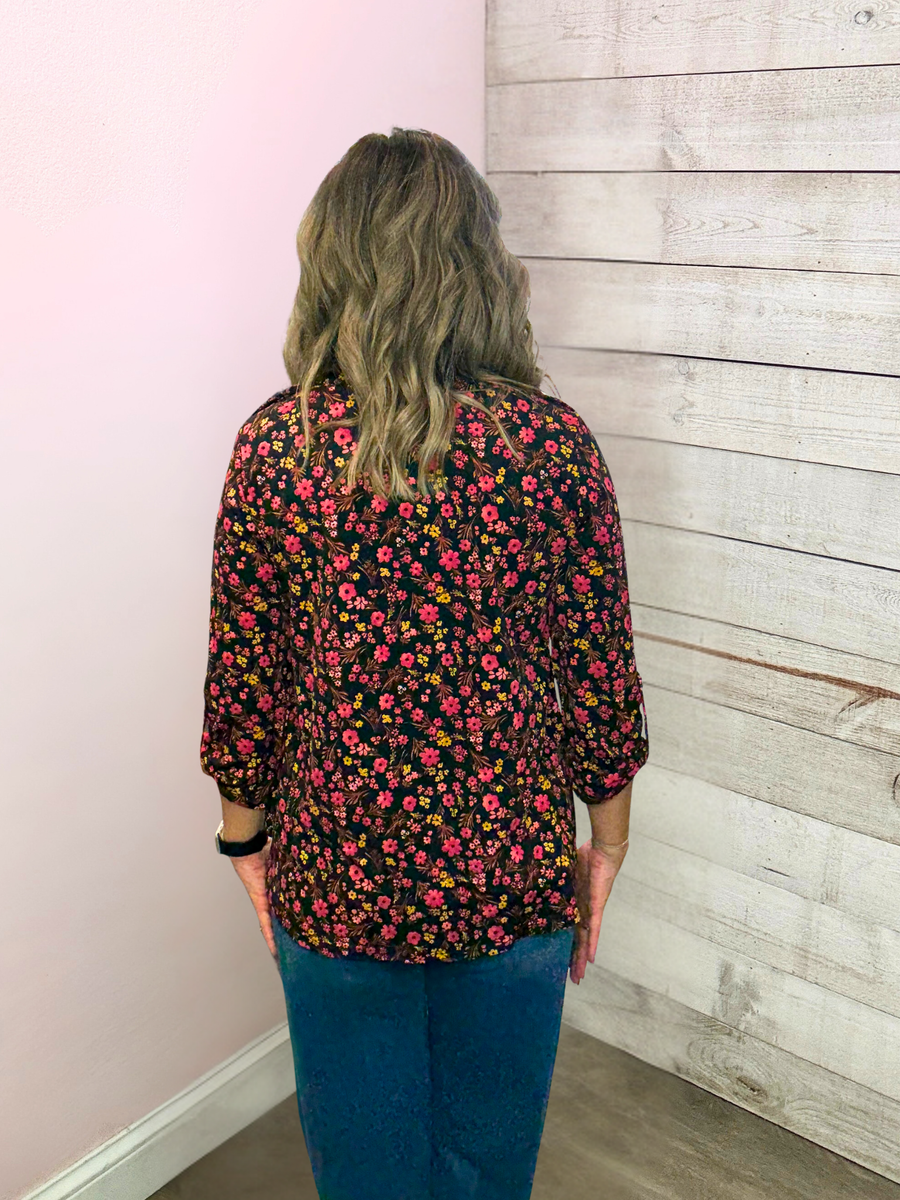 "Travel Often" Black Floral Top