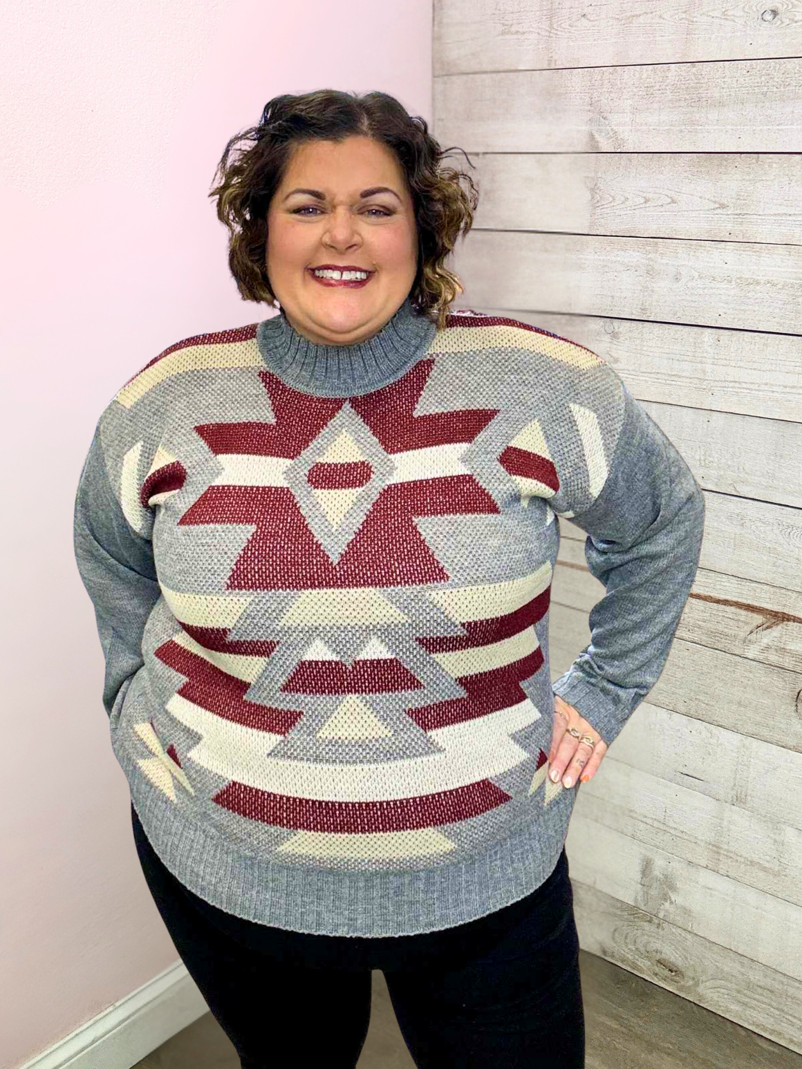 "A Little Statement" Aztec Sweater- Charcoal