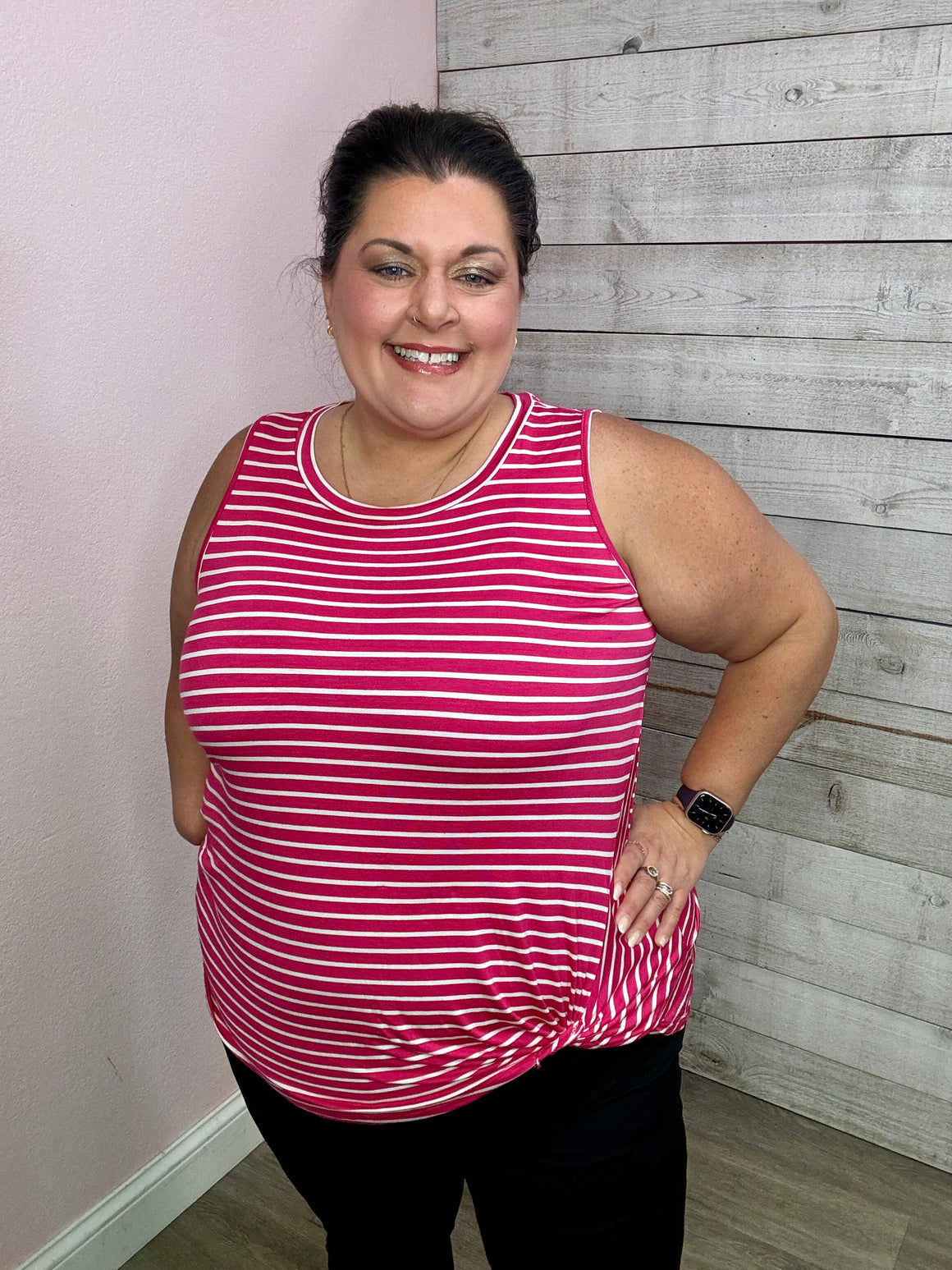 "Casually Chic" Striped Tank Top- Pink/White