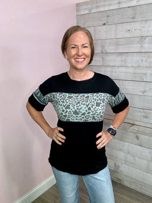 "Make Your Day" Black and Leopard Colorblock Top