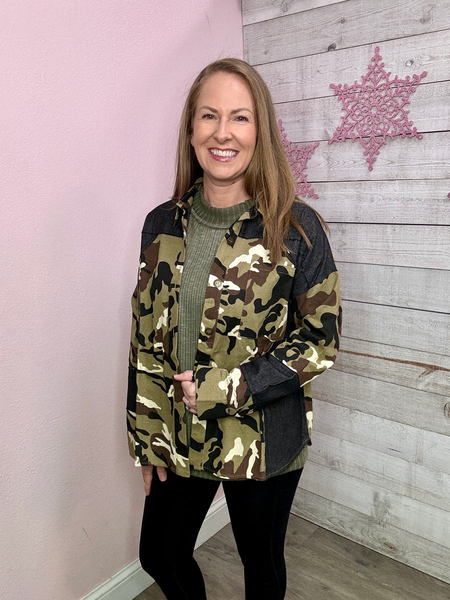 BF "Unstoppable" Camo Button down Jacket