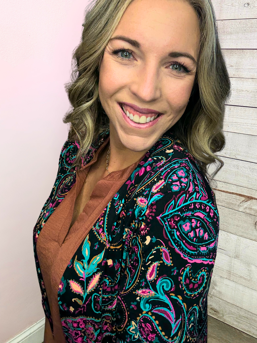 "Floral Melody" Black Paisley Lizzy Cardigan