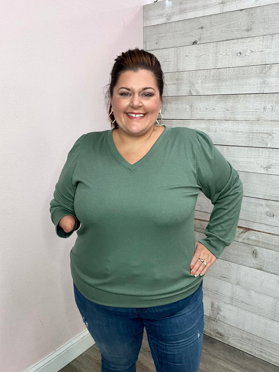 "Living My Best Life" Olive Ribbed Top