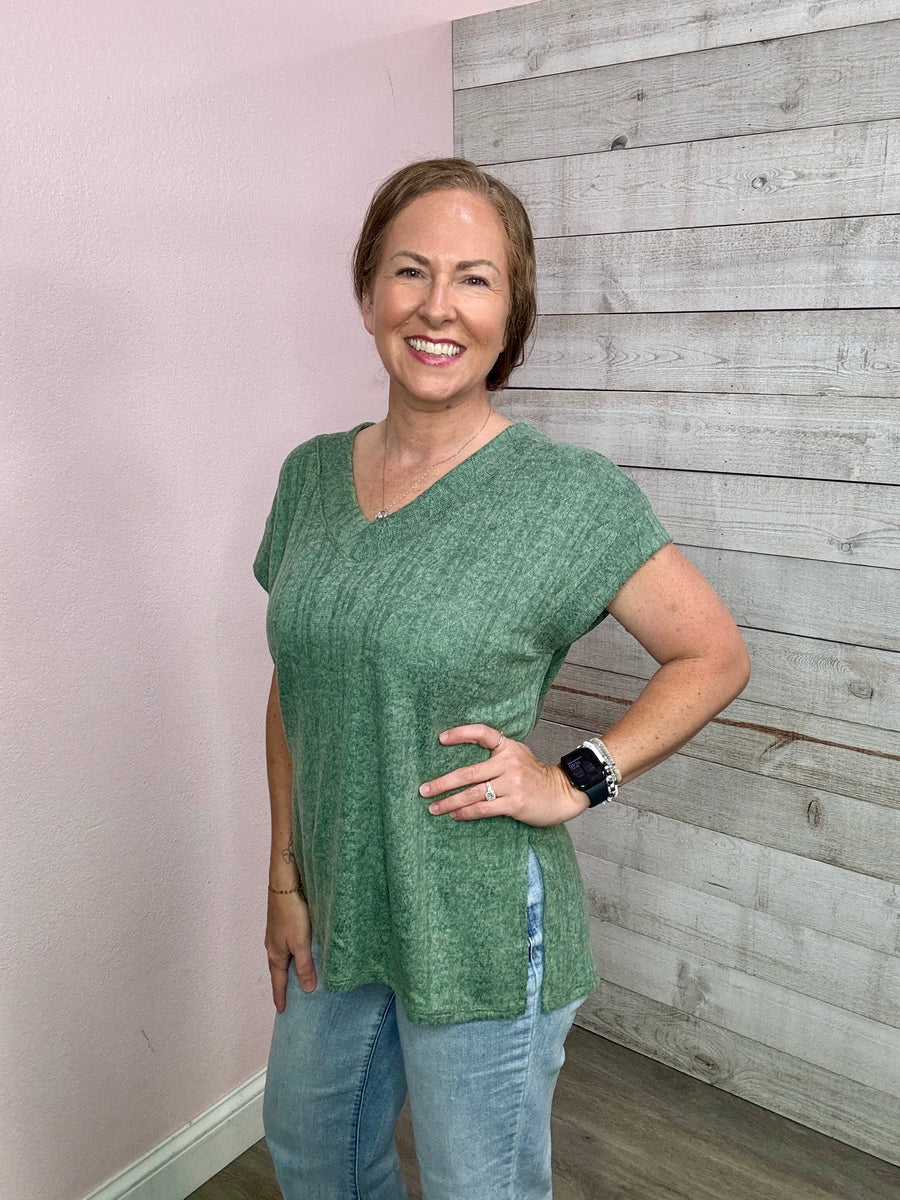 "Casual Vibes" Olive V Neck Top