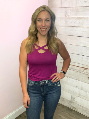 "Move On" Criss Cross Tank- Magenta