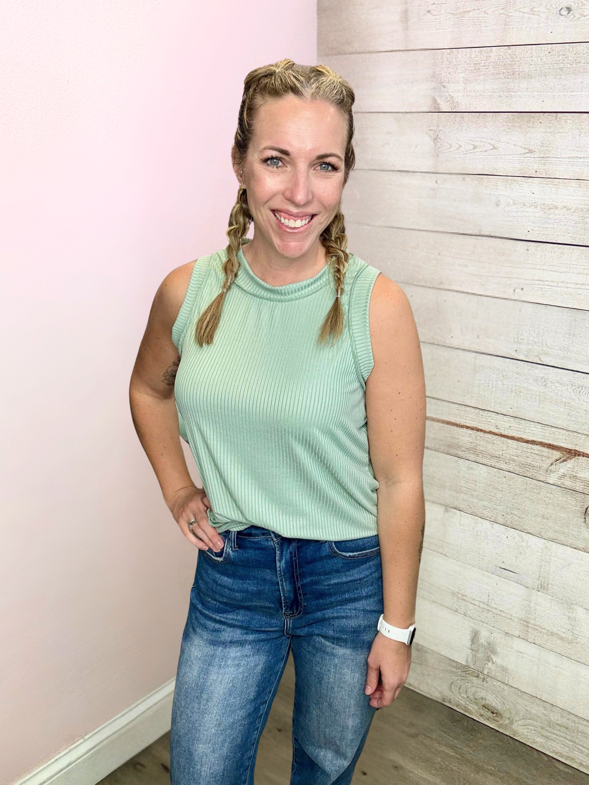 "Cool Summer" Sage Ribbed Tank Top