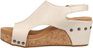 "Carley" Corky Wedge Sandal- Cream