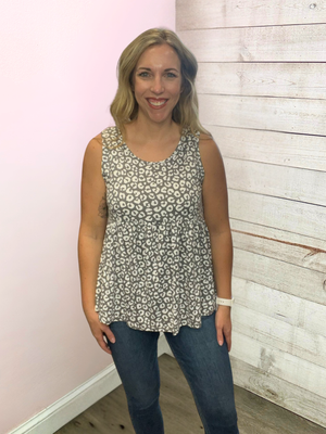 "Casual Hangout" Animal Print Tank- Grey