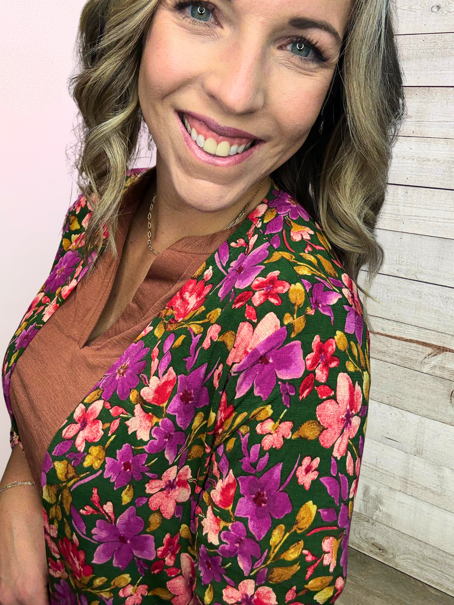 "Sunday Mornings" Green Floral Lizzy Cardigan
