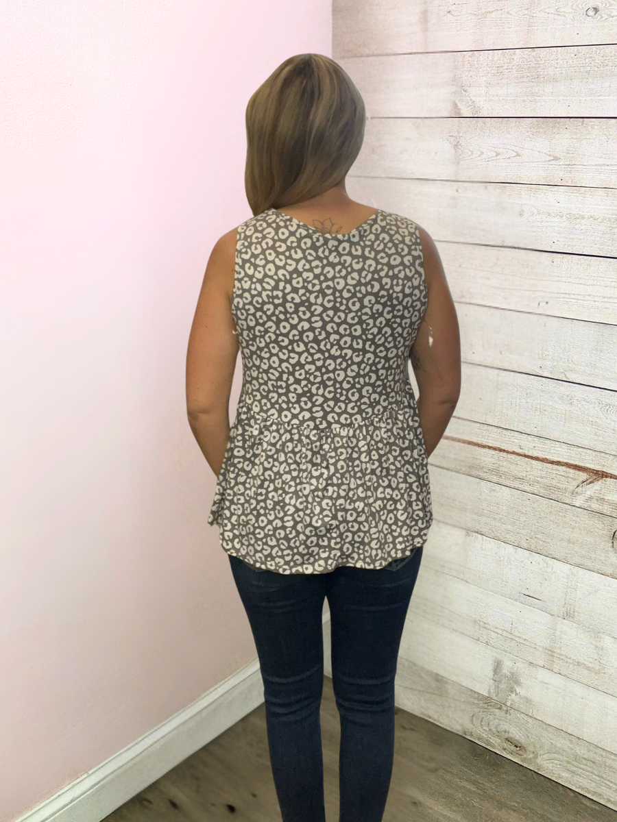 "Casual Hangout" Animal Print Tank- Grey
