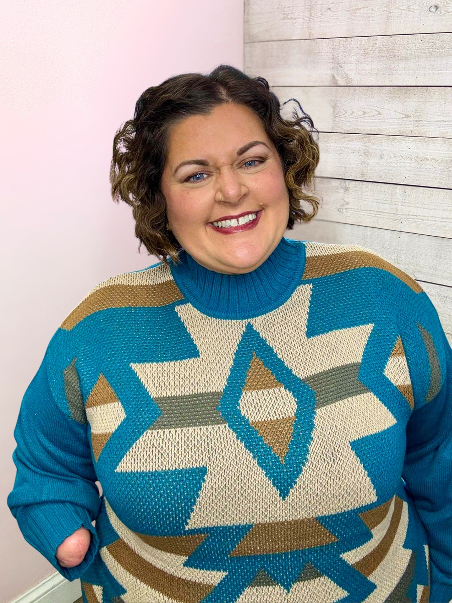 "A Little Statement" Aztec Sweater- Teal