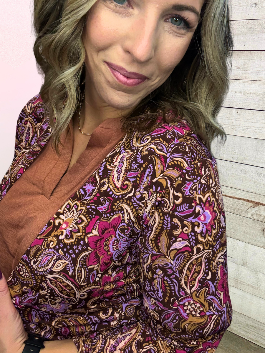 "All About Layers" Chocolate Floral Lizzy Cardigan