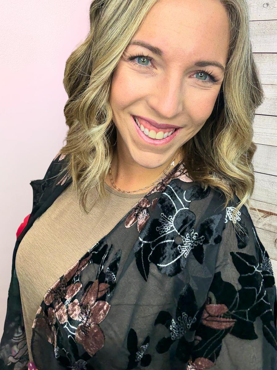 "Mystic Garden" Velvet Kimono- Black