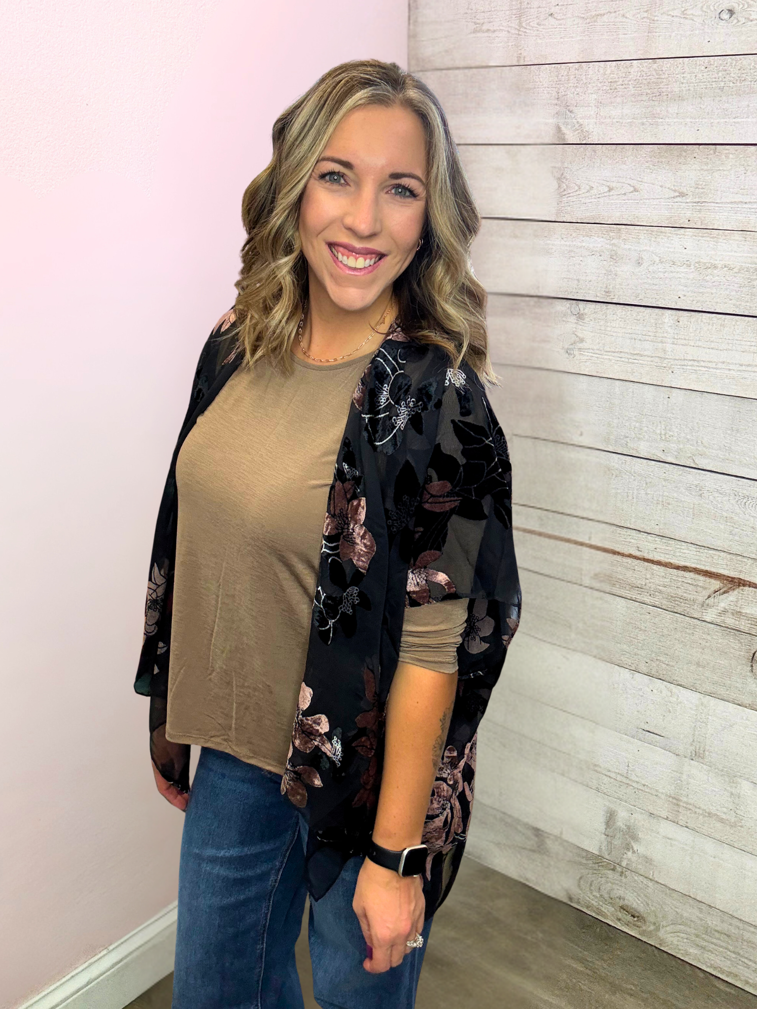 "Mystic Garden" Velvet Kimono- Black