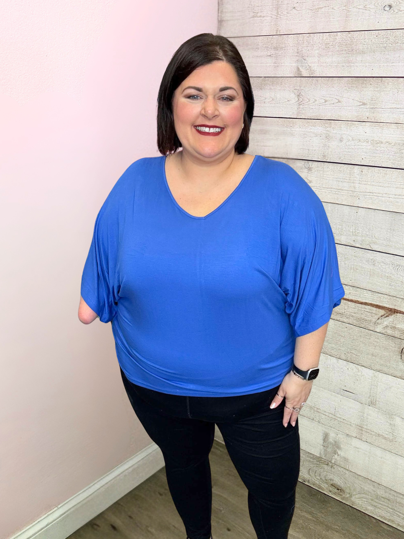 "Headed Out" Solid Blue Short Sleeve Top