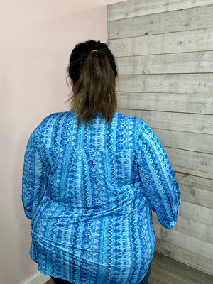 "On The Brightside" Blue Aztec Print Lizzy Top