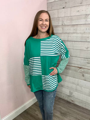 "Grand Gestures" Green Stripe Top