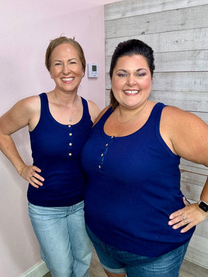 "Feeling Fab" Henley Tank- Navy