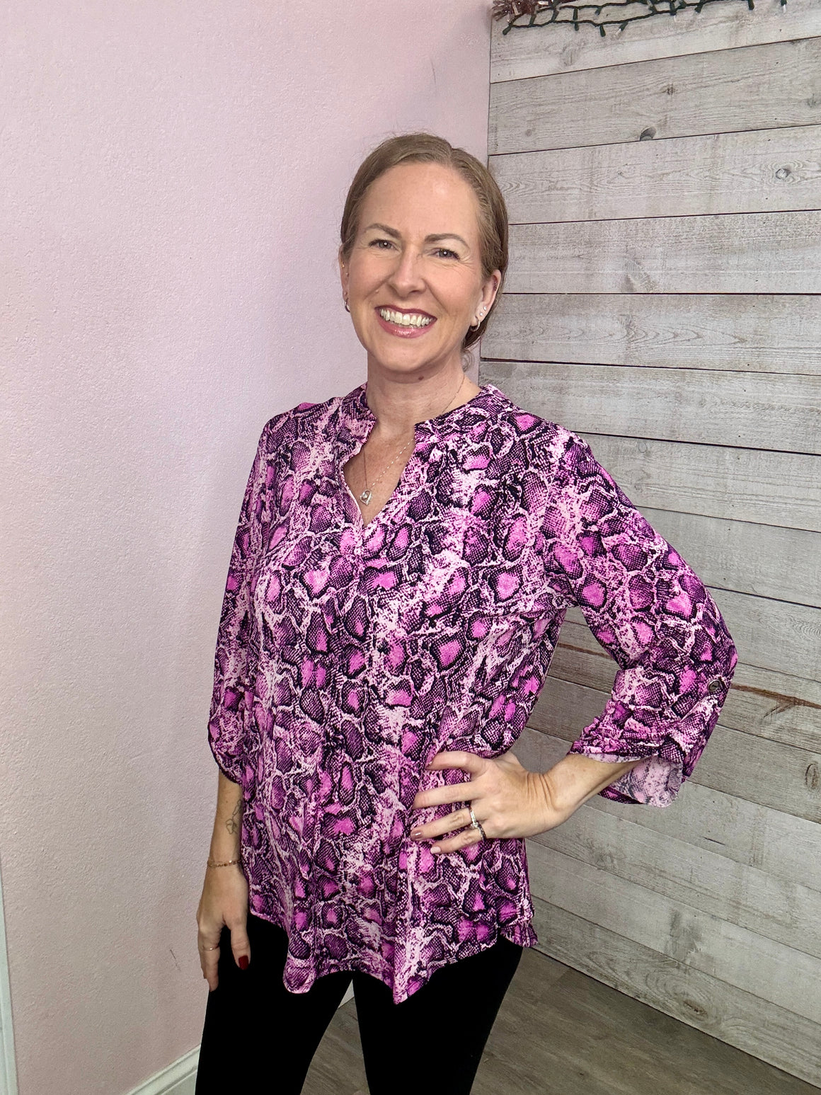 Pink"Snake Bite" Lizzy Snake Print Top