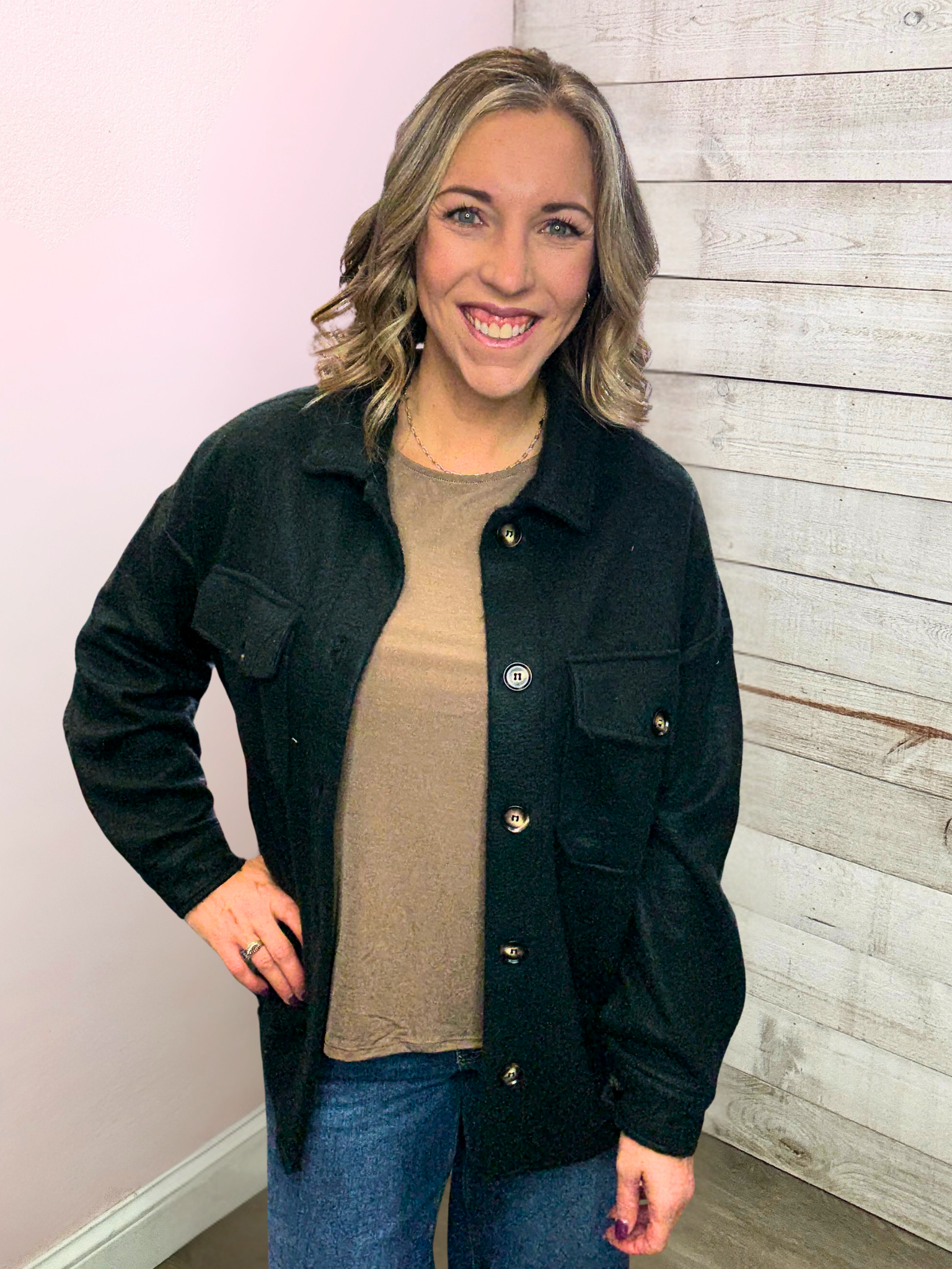 "Pure Delight" Black Button-Down Jacket