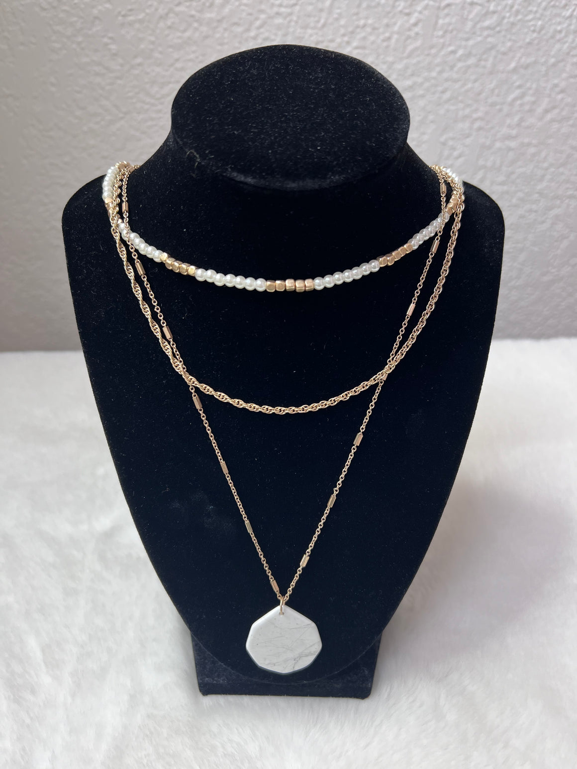 Gold and White Layered Necklace