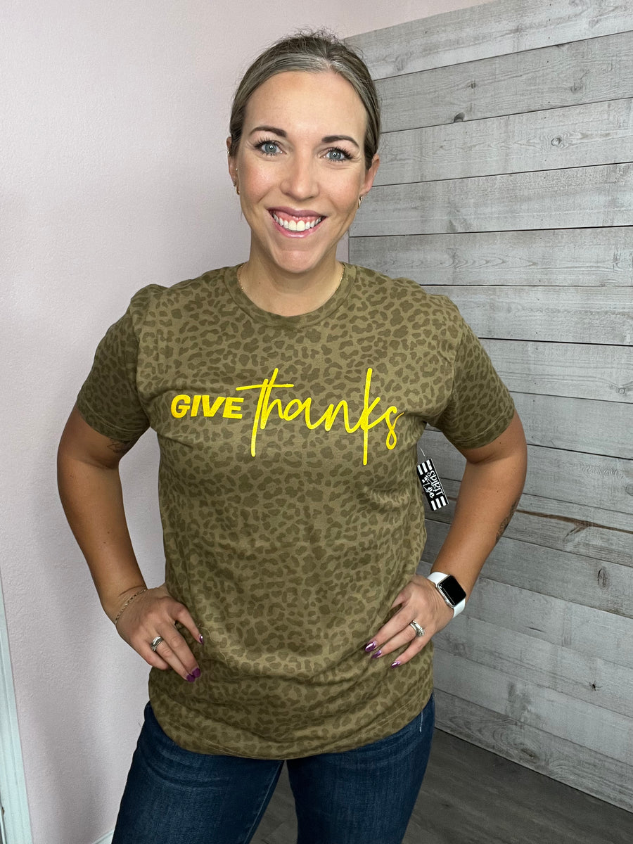 "Give Thanks" Animal Print Graphic Tee