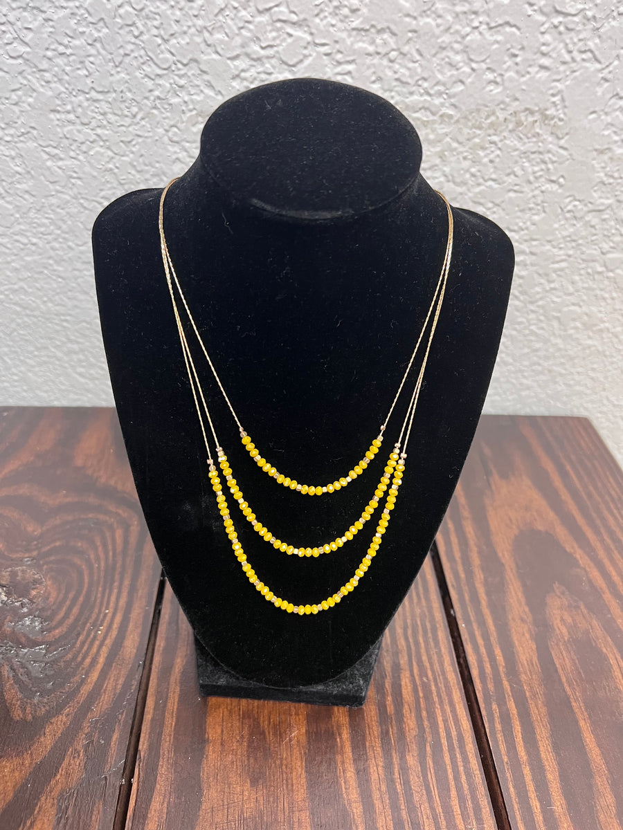 Layered Gold and Yellow Beaded Necklace