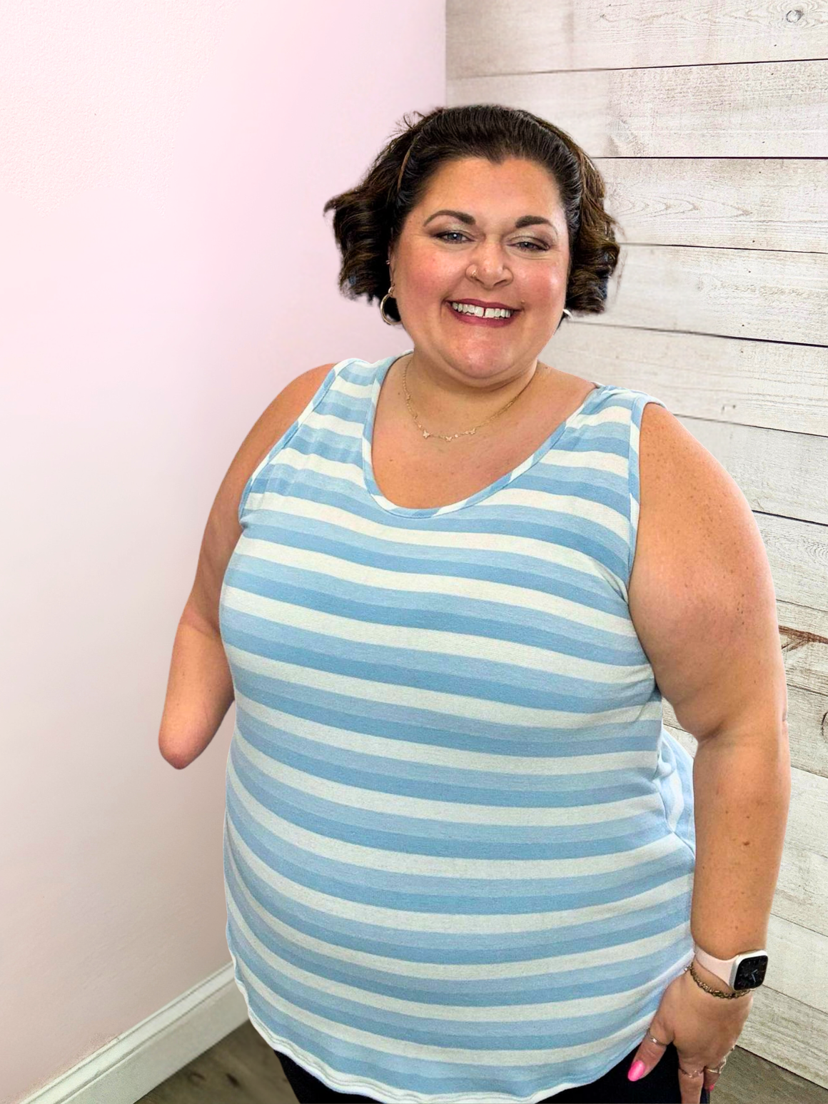 "Made Me Smile" Striped Tank Top- Blue