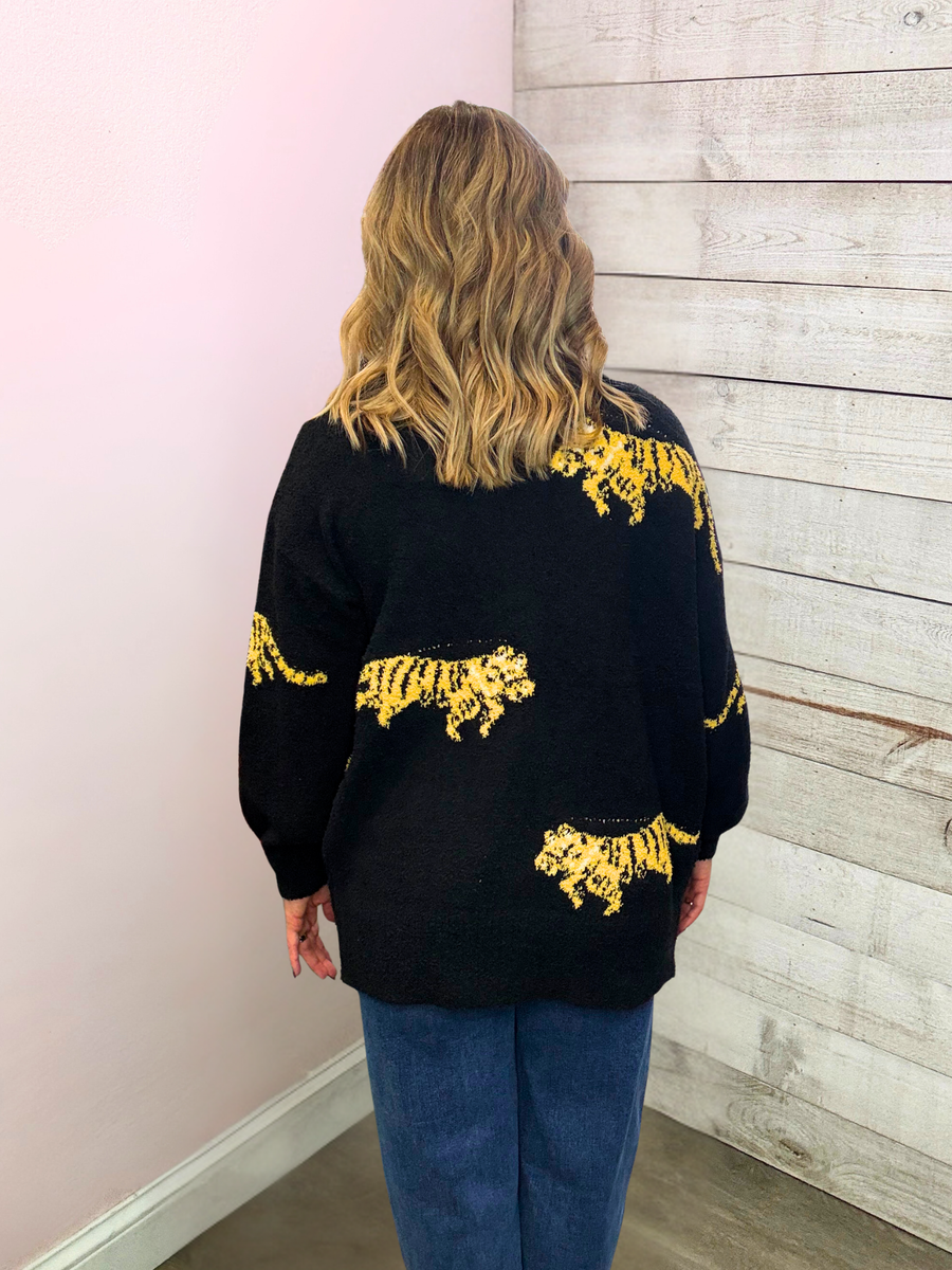 "Coffee Shop Charm" Cardigan w/Tigers