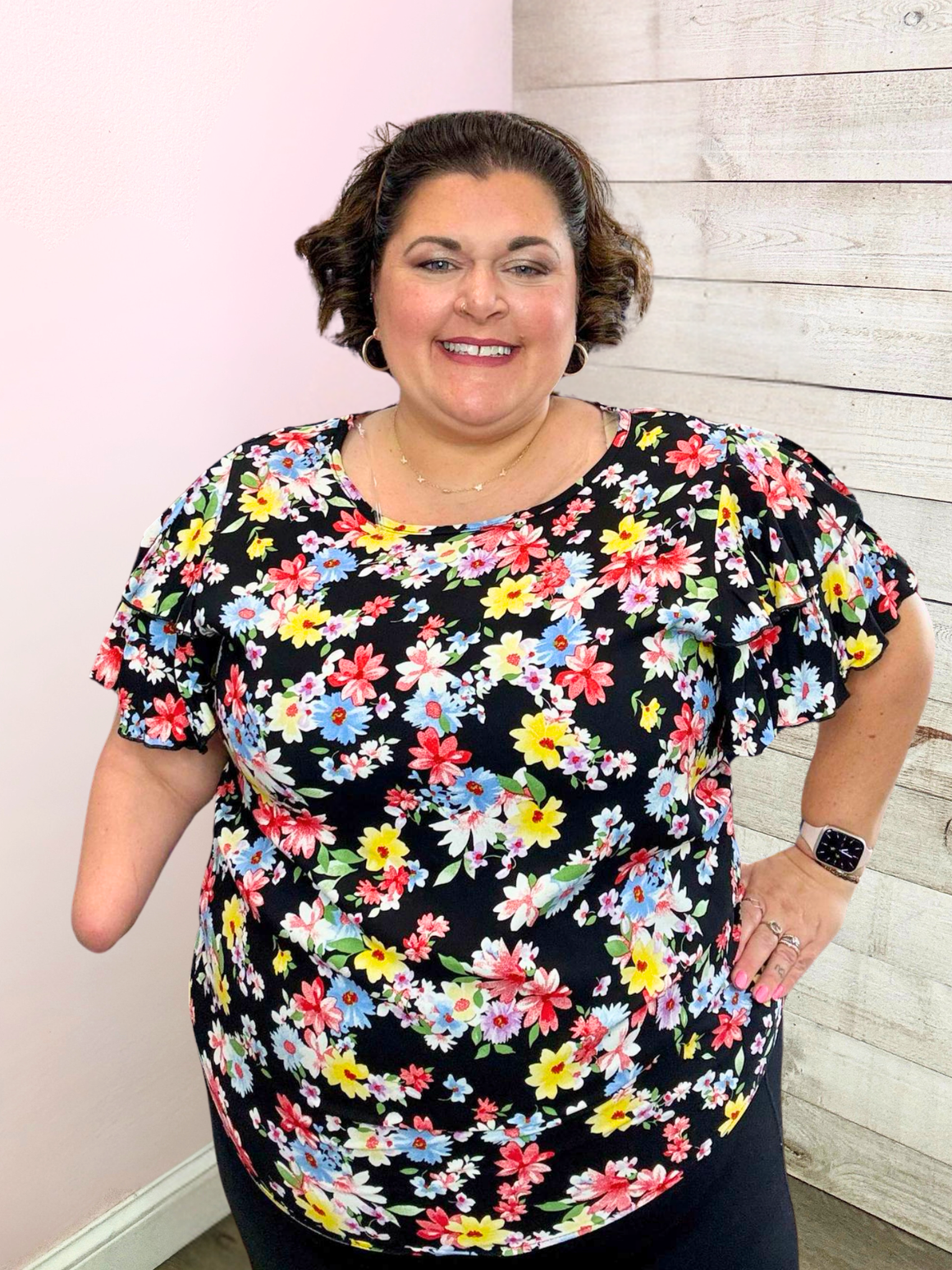 "Darling Smile" Black Floral Top