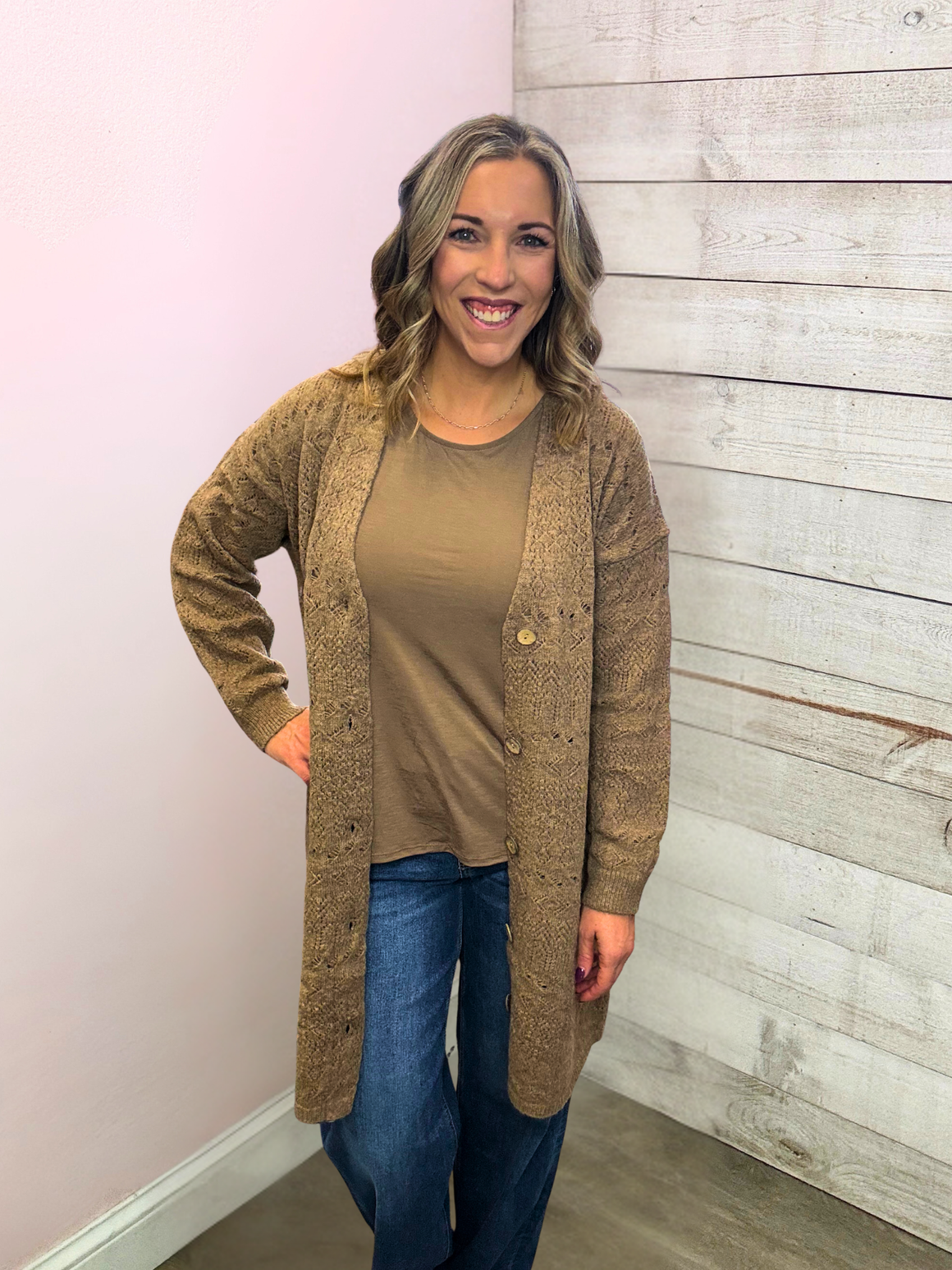 "Cider Sippin" Sweater Cardigan- Brown