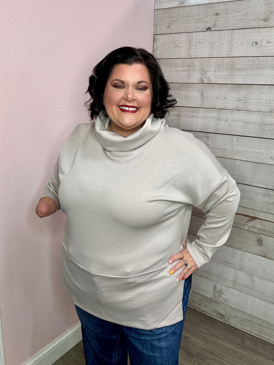 "Cuddly" Cowl Neck Sweatshirt- Grey