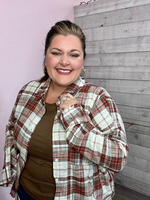 "Feeling Fall" Raw Hem Plaid Top