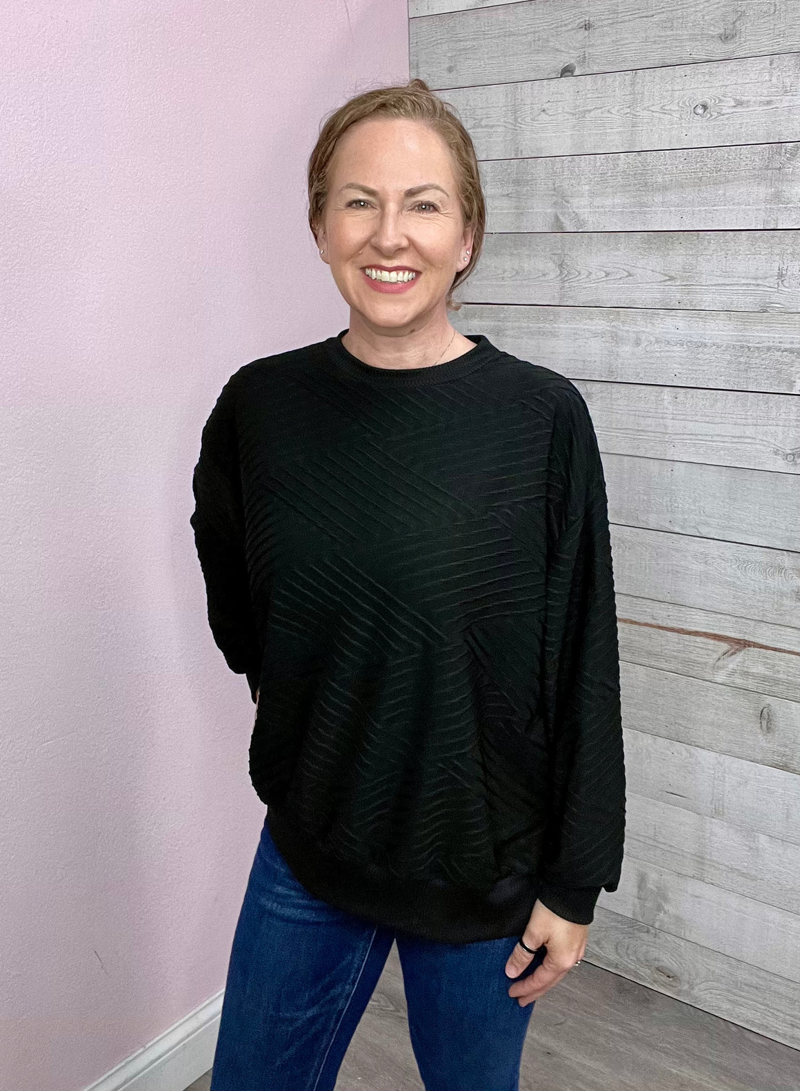 "Unexpected" Black Textured Top