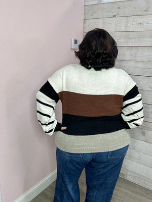 "Toasty Charm" Brown/Black Colorblock Sweater