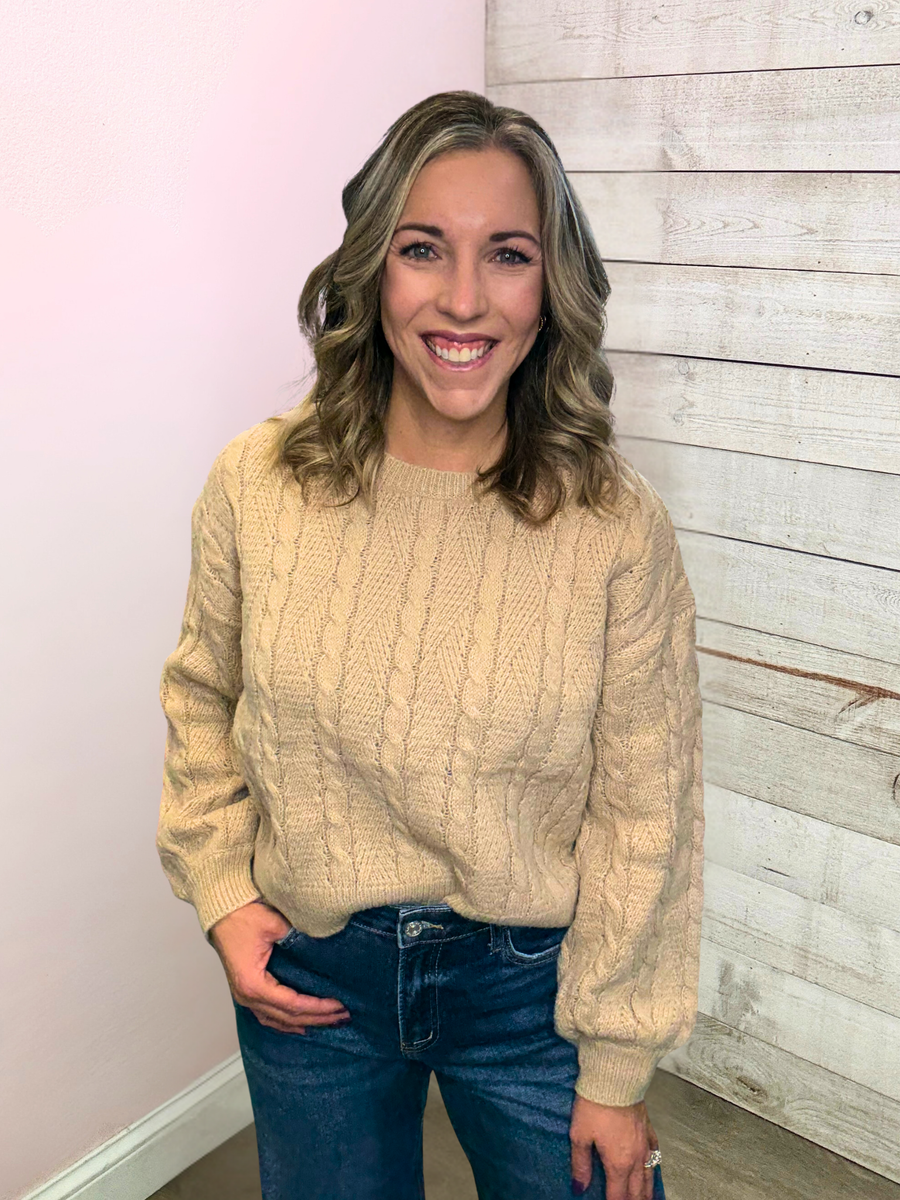 "Dreamy Destination" Taupe Cable Knit Sweater