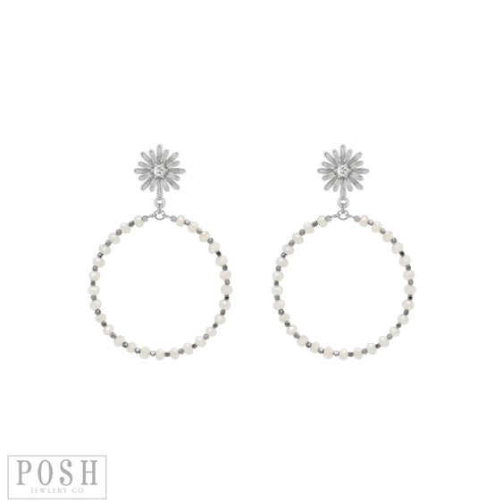 White Crystal Circle Earrings