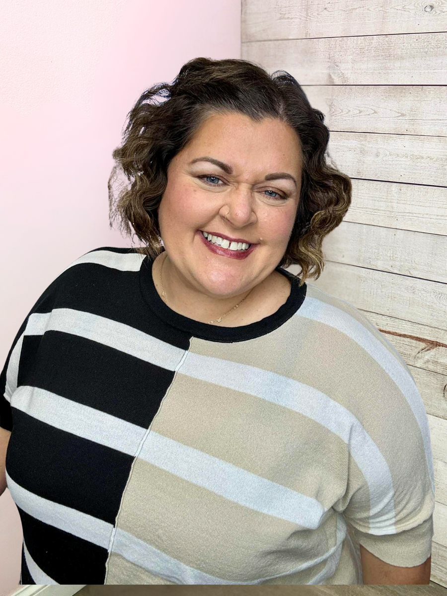 "Trying My Best" Black/Tan Stripe Top