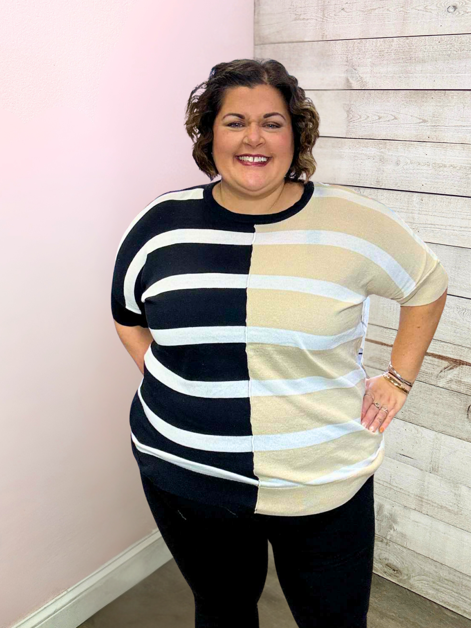 "Trying My Best" Black/Tan Stripe Top