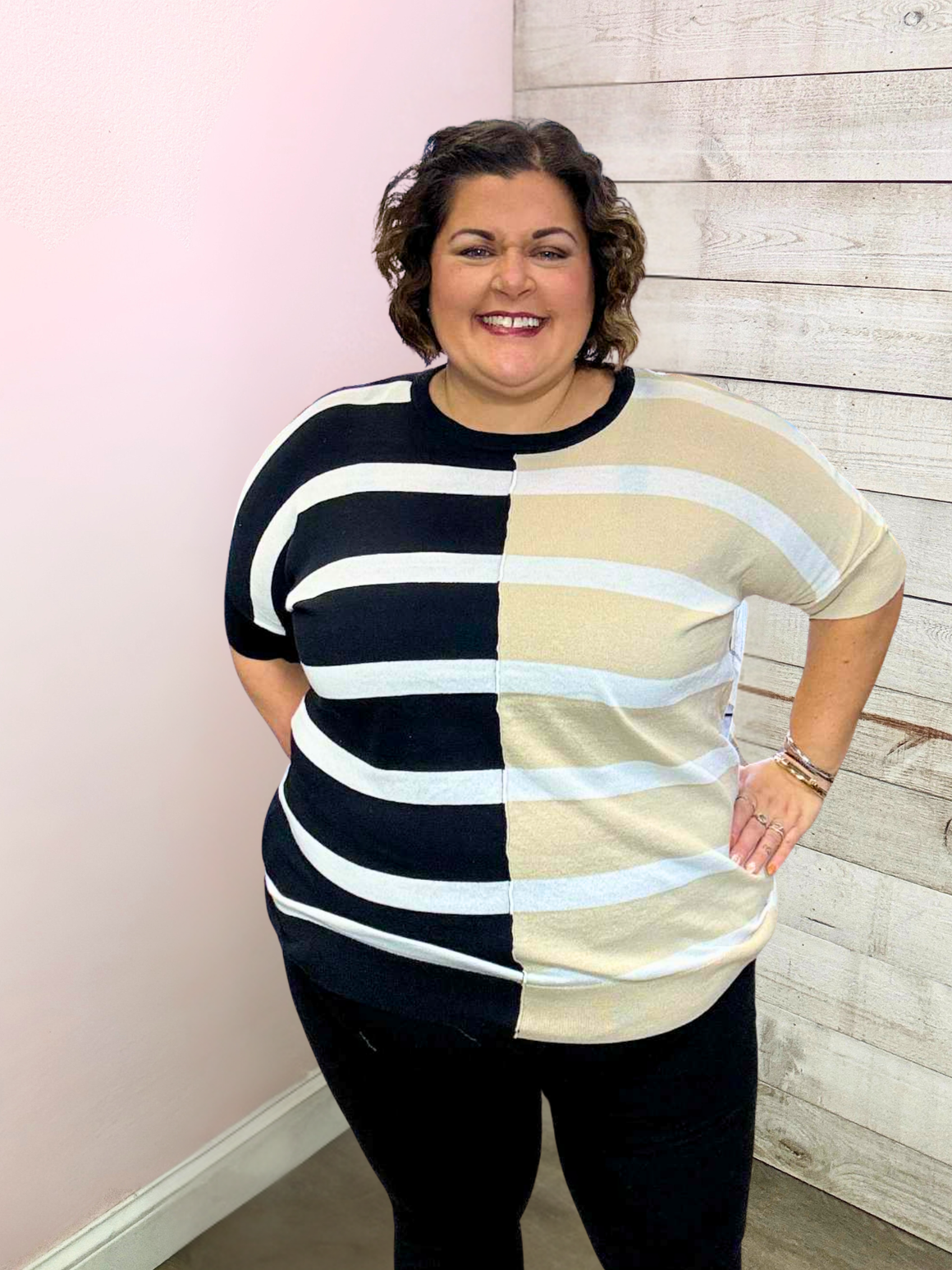 "Trying My Best" Black/Tan Stripe Top