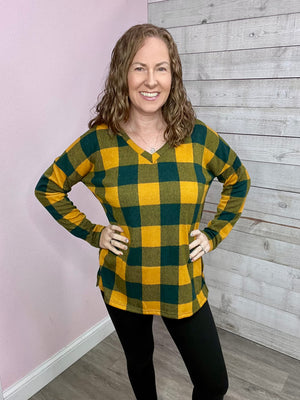 SBS "For The Best" Buffalo Plaid Top- Mustard