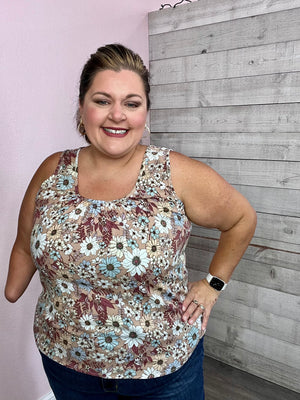 "Fall Floral" Floral Tank Top- Taupe