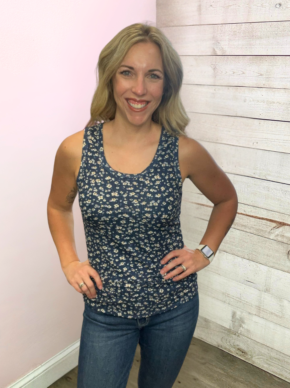 "Give It A Go" Blue Floral Tank Top
