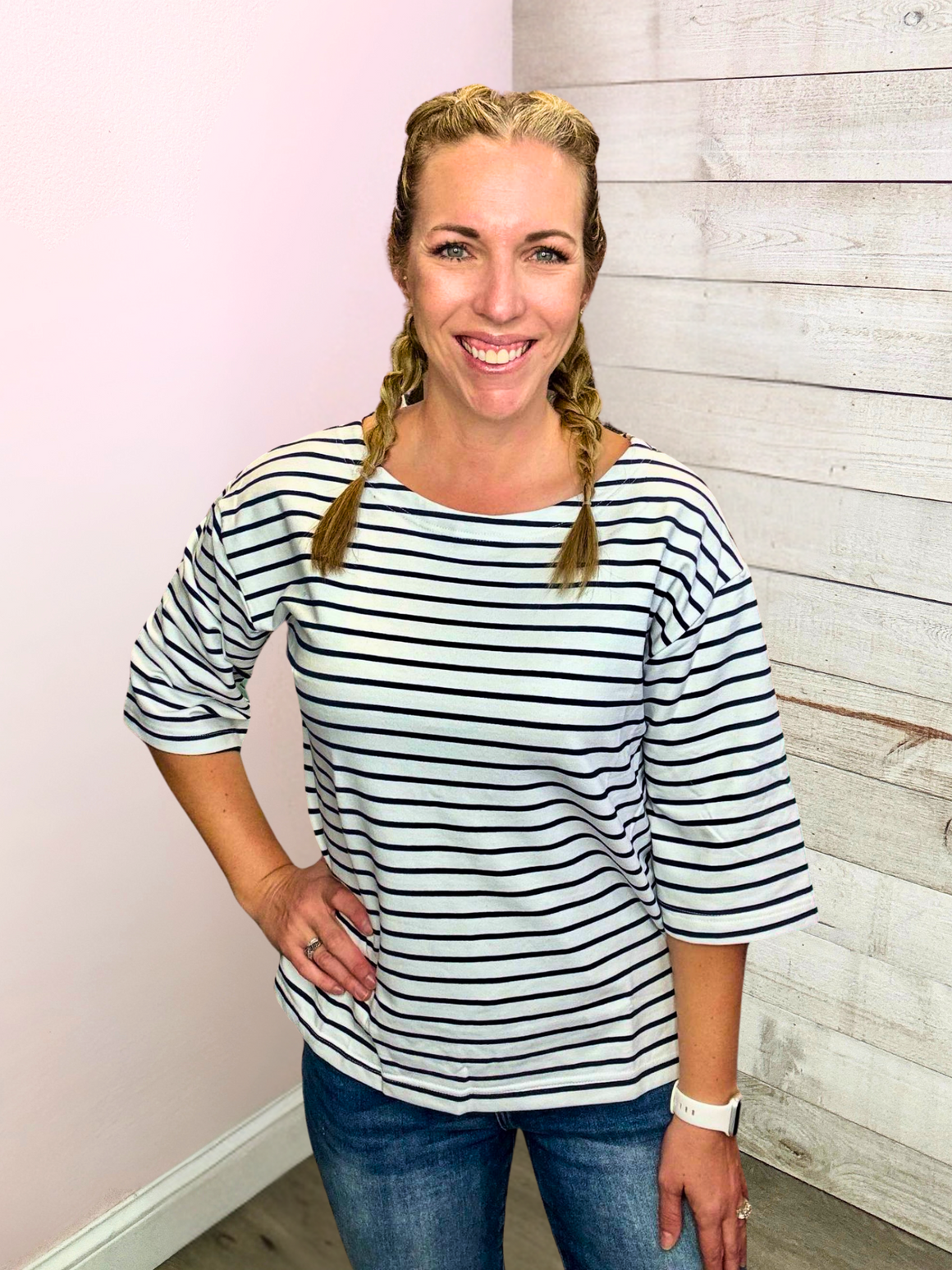 "Classic Beauty" Navy/White Stripe Top