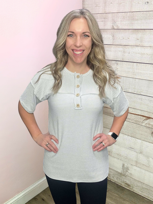 "Lean On Me" Grey Striped Ribbed Top